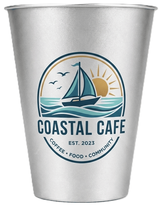 Coastal Cafe custom aluminum cup